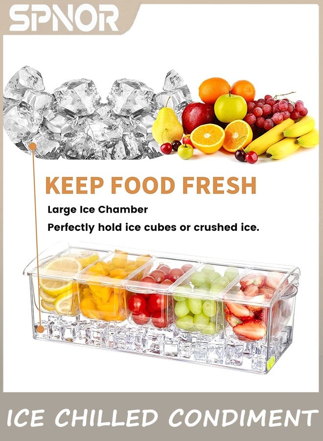 Spnor Ice Chilled Condiment Caddy with 5 Containers, Condiment Server with Separate Lids, Serving Tray Platter with Removable Dishes for Bar Accessories, Fruit, Salad, Taco, Party Garnish - Image 4